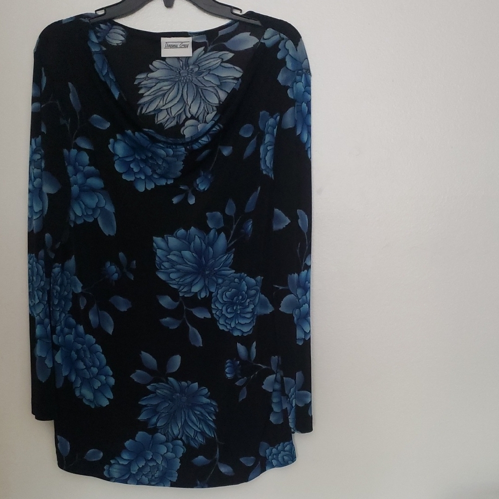 Virginia Gray Blue Floral Long Sleeve Top